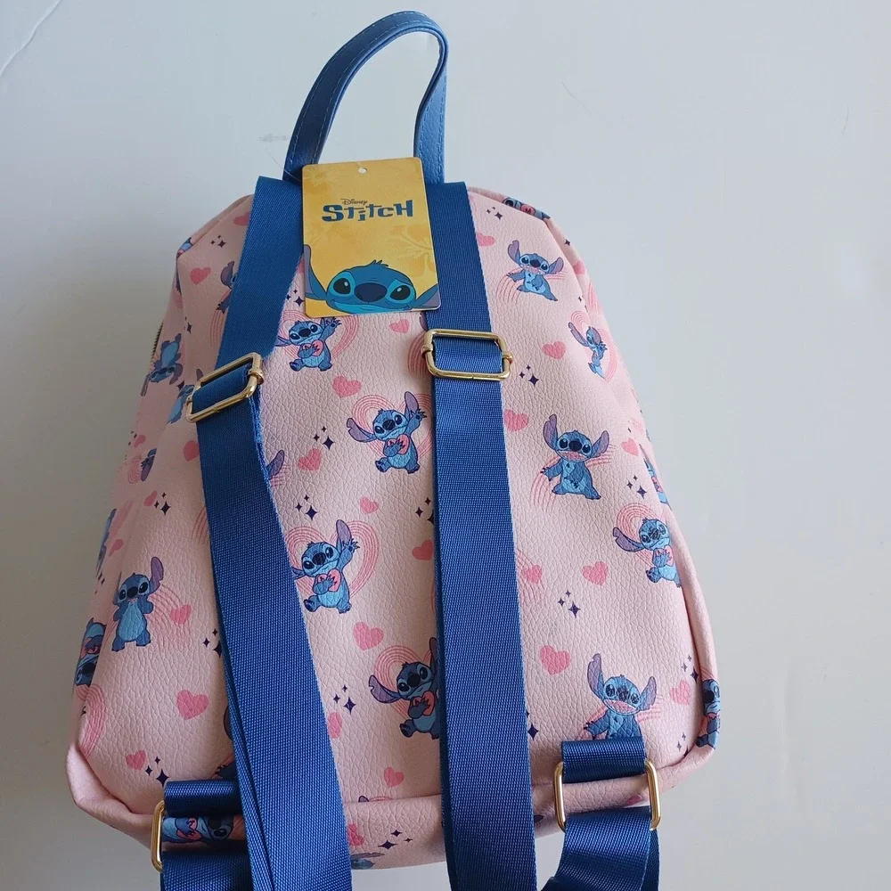 Disney‎ NWT Stitch Mini Backpack Hearts Print Blue Pink Bounding Fashion Bag
